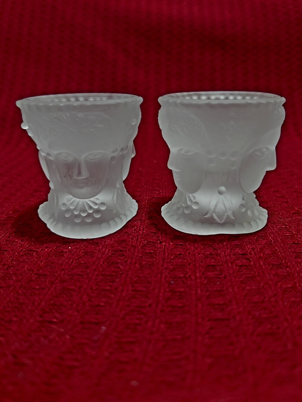 2 Antique LG Wright Frosted Glass Salt Cellars